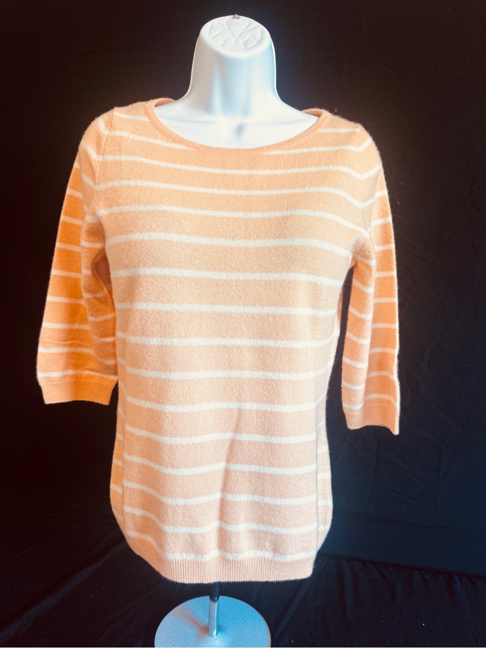 Pure Collection Peach & White Striped Scoop-Neck Sweater
